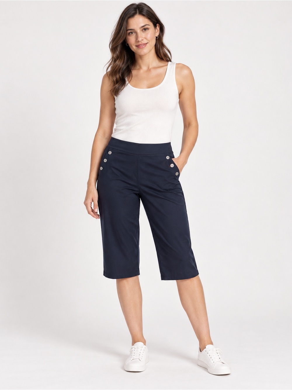Madison Navy Cropped Sailor Capri Pants